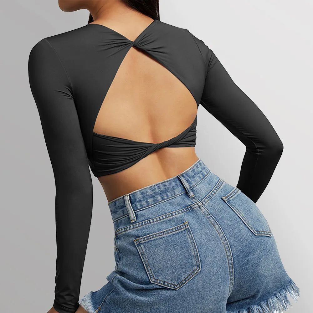 Open Back Diamond Long Sleeve Shirt