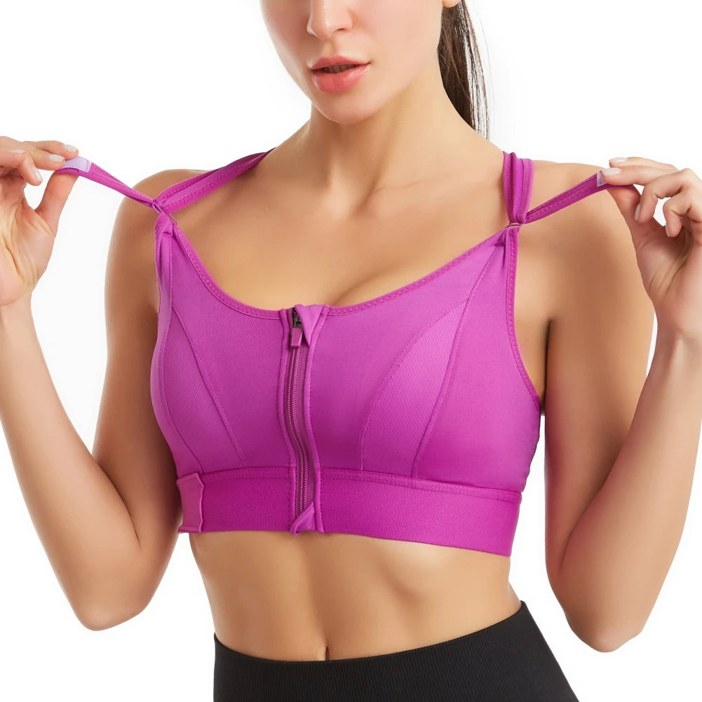 New Women's Front Zipper Sports Shockproof Bra