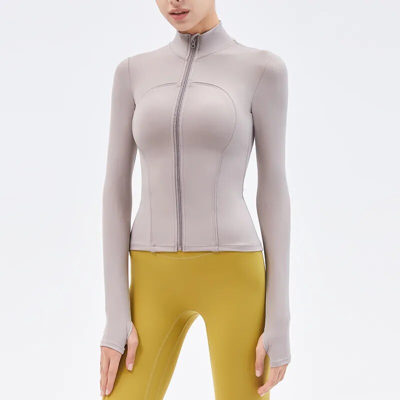 New Nude Yoga Jacket Stand Collar Zipper Shirt Women's Gym Running Sports Fitness Long Sleeve Slim High Stretch Top 6 Color