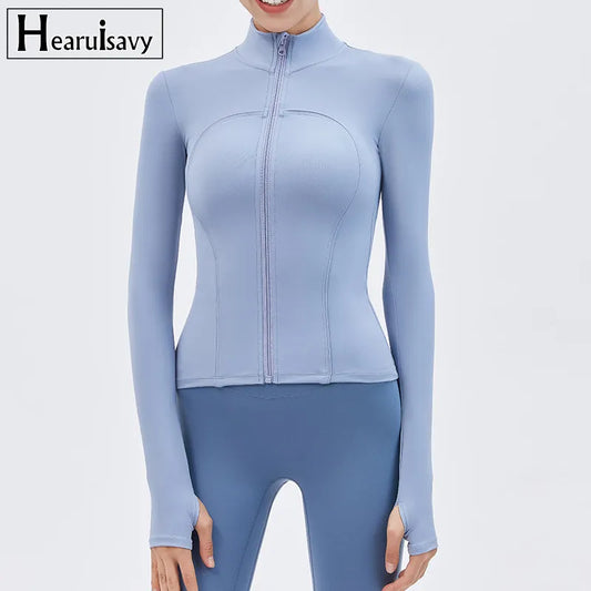 New Nude Yoga Jacket Stand Collar Zipper Shirt Women's Gym Running Sports Fitness Long Sleeve Slim High Stretch Top 6 Color