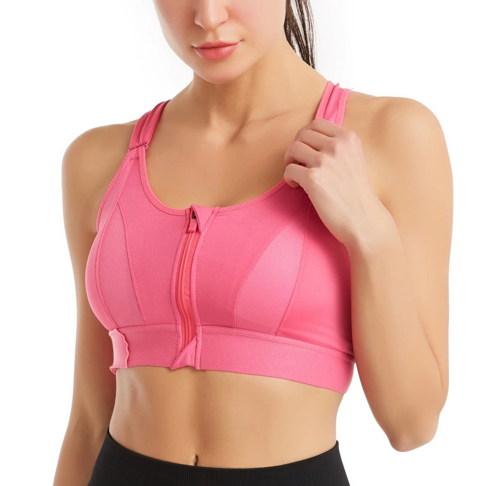 New Women's Front Zipper Sports Shockproof Bra