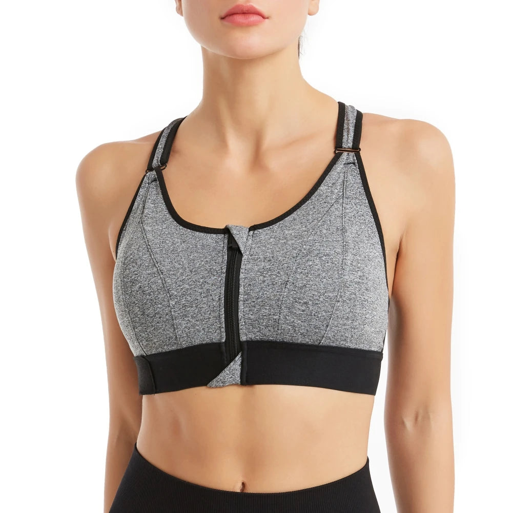 New Women's Front Zipper Sports Shockproof Bra