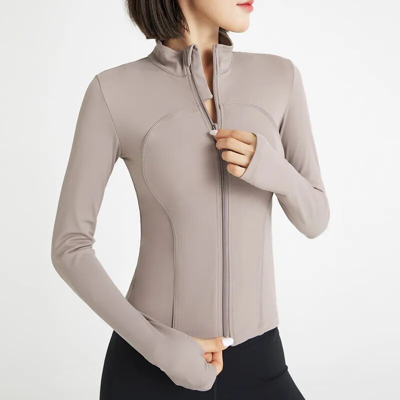 New Nude Yoga Jacket Stand Collar Zipper Shirt Women's Gym Running Sports Fitness Long Sleeve Slim High Stretch Top 6 Color