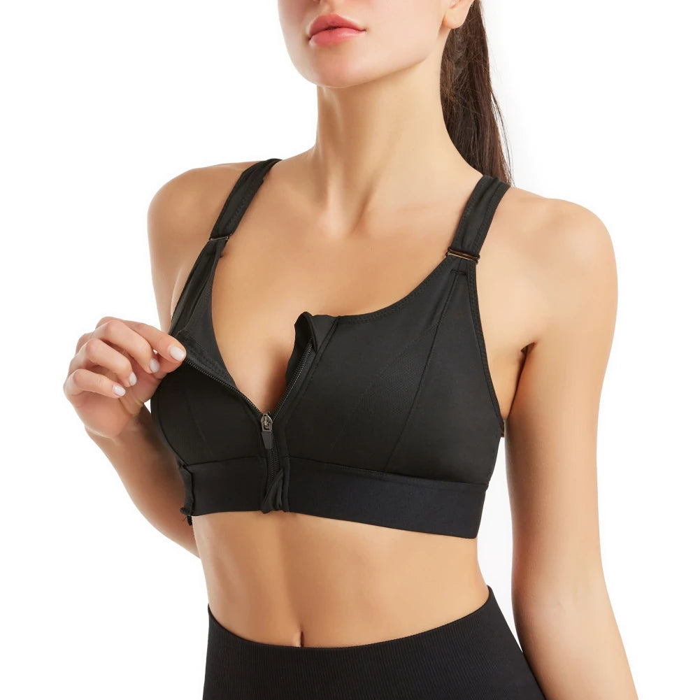 New Women's Front Zipper Sports Shockproof Bra