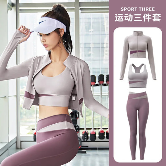 Women Yoga Patchwork 3 Piece Set Fitness Gym Set