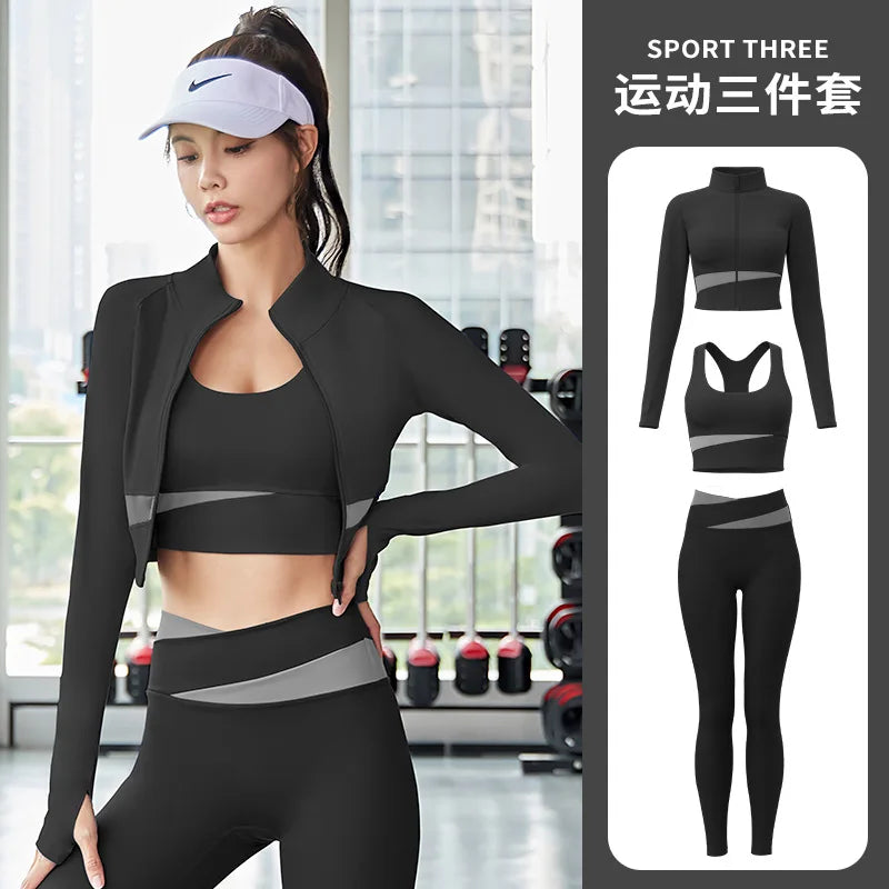 Women Yoga Patchwork 3 Piece Set Fitness Gym Set