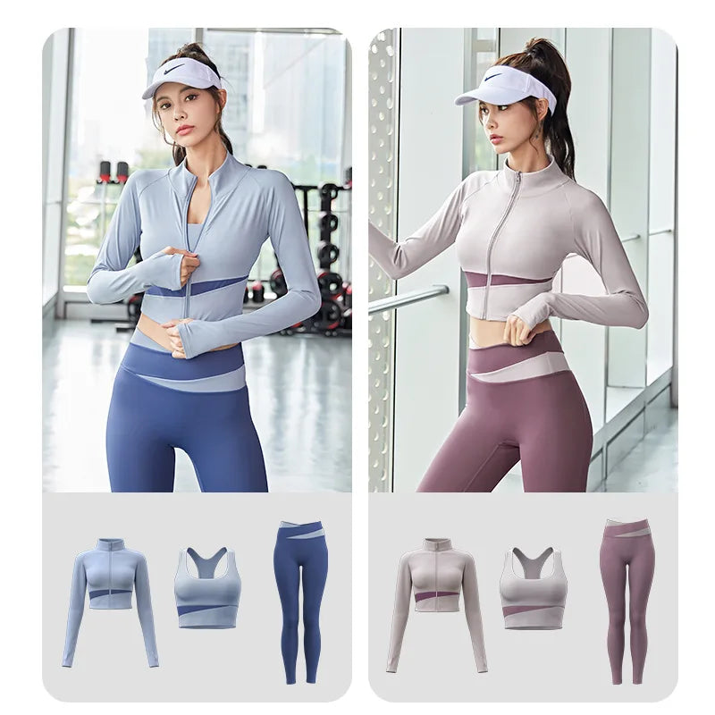 Women Yoga Patchwork 3 Piece Set Fitness Gym Set