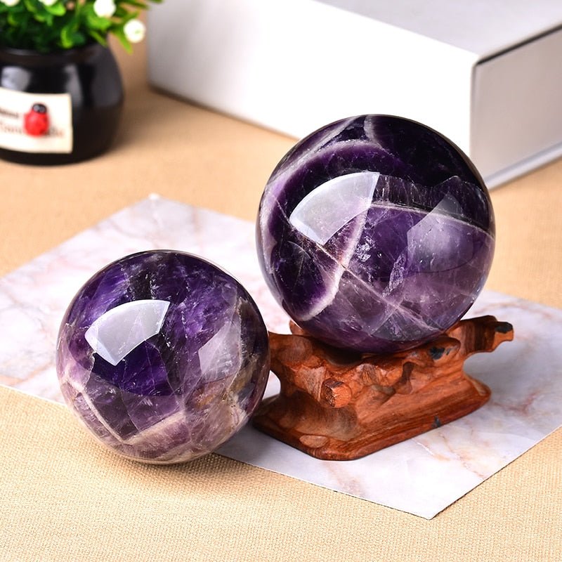 1PC Natural Dream Amethyst Ball Polished Globe Massaging Ball Reiki Healing Stone Home Decoration Exquisite Gifts Souvenirs Gift