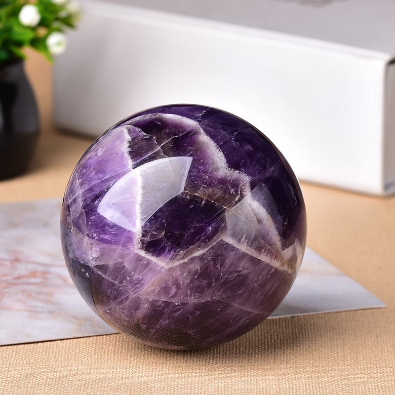 1PC Natural Dream Amethyst Ball Polished Globe Massaging Ball Reiki Healing Stone Home Decoration Exquisite Gifts Souvenirs Gift