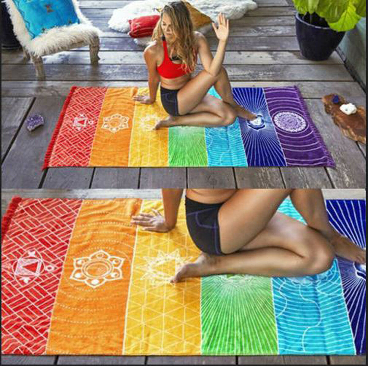 Rainbow Stripes Travel Summer Beach Yoga Mat