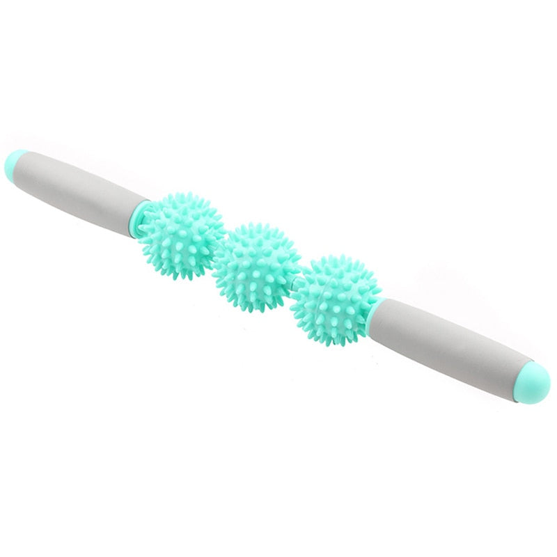 Gym Muscle Massage Roller Yoga Stick Body Massage Relax Tool Muscle Roller Sticks with 3 Point Spiky Ball